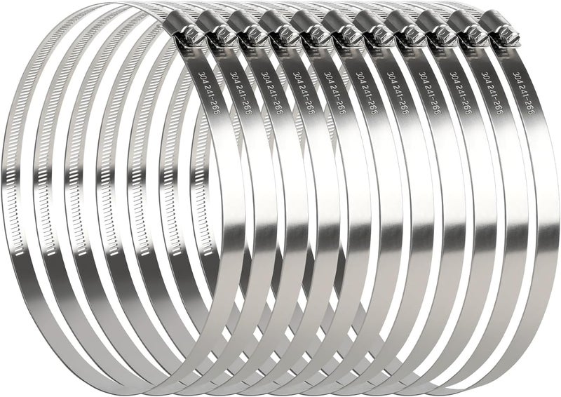 Gudui 10 Inch Hose Clamp, 10 Pcs Stainless Steel Duct Clamps 9.5 Inch to 10.5 Inch Large Adjustable Worm Gear Hose Pipe Clamps for Dryer Vent, Air Ducting, Plumbing - Image 1